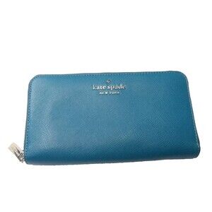 kate spade teal zip-around leather wallet